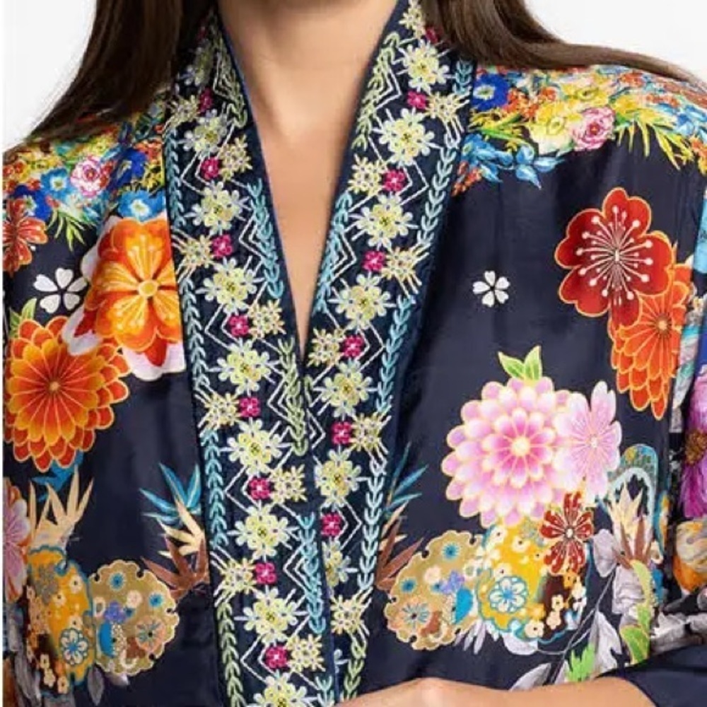 Johnny Was Navy Floral Cape Reversible two ways to wear! - Picture 2 of 14